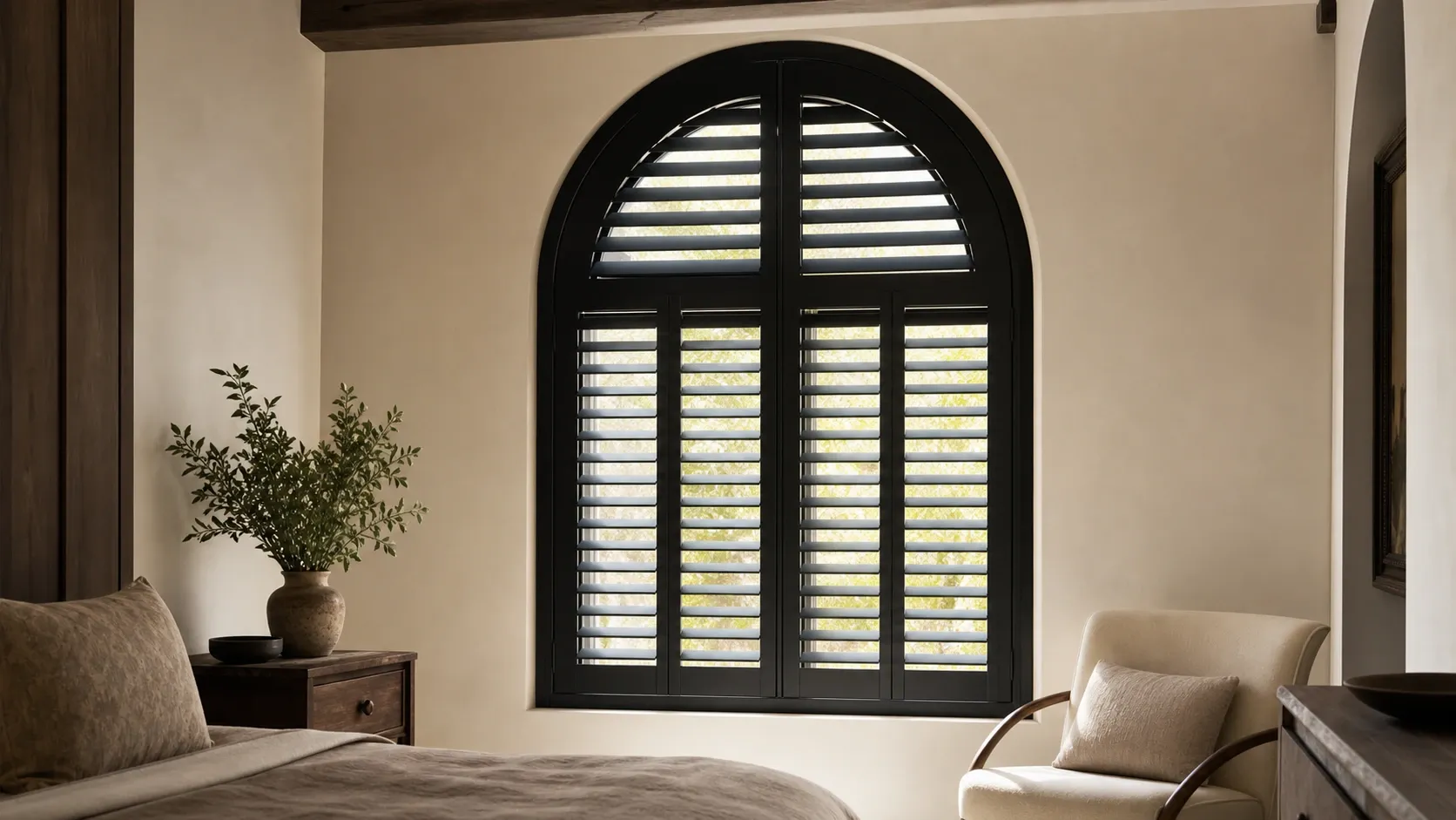 Custom shutter samples, hardware and finish options on a worktable