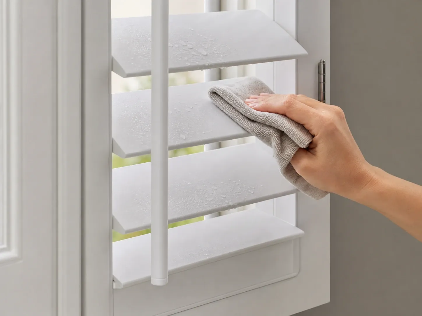 PVC shutter surface with water droplets