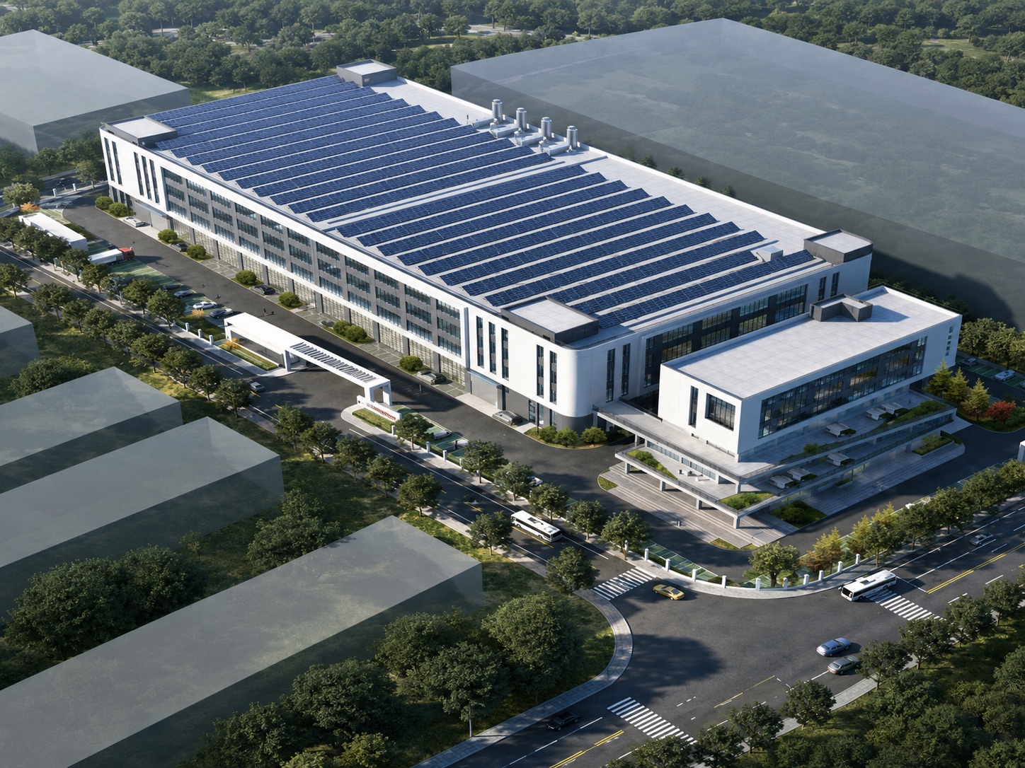 Aerial view of a modern shutter manufacturing facility